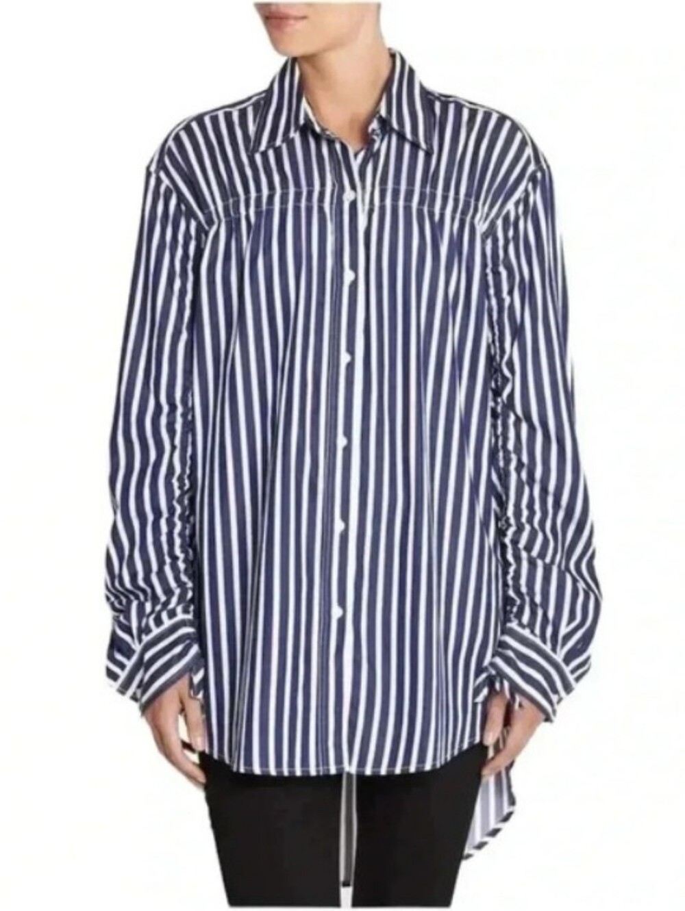 Current Elliott The Clinched Boyfriend Shirt Vertical Stripe Blue/White Size 1